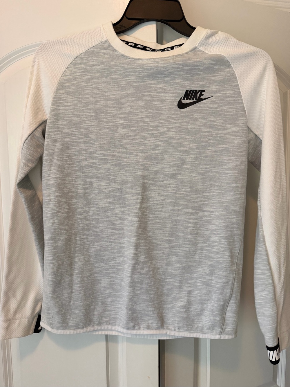 Nike Gray and White Raglan Long-Sleeve Top